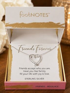 NIB FootNOTES Sterling Silver 'Friends Forever' Heart Necklace - Silver